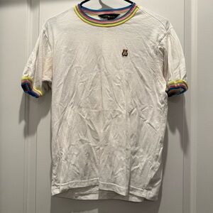 Teddy Fresh White Ringer Tee with Rainbow Trim and Bear Patch